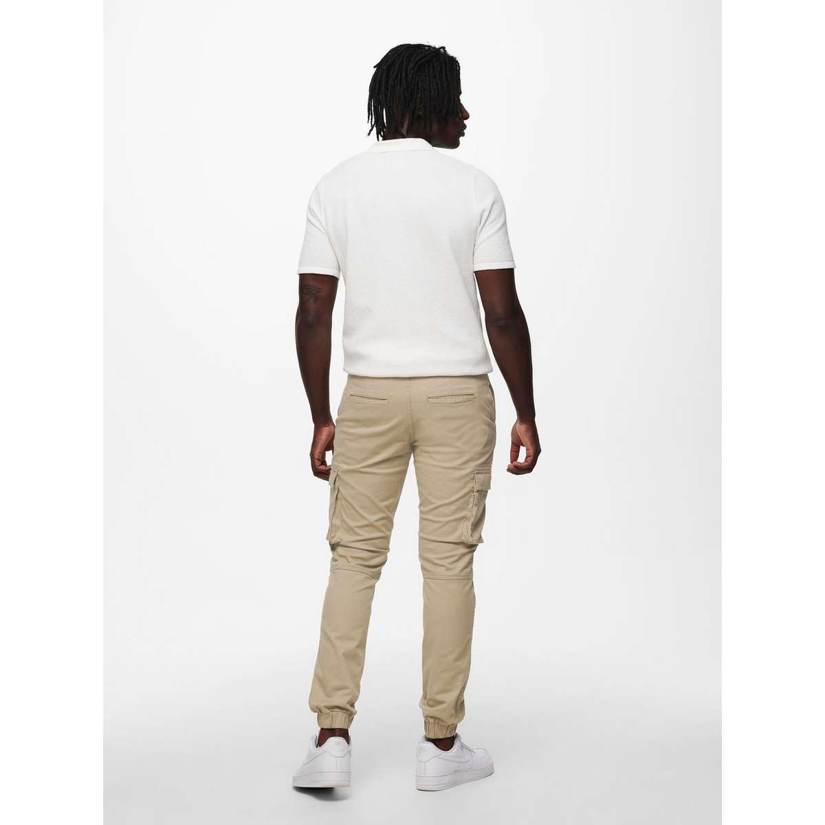 ONLY & SONS MEN΄S TAPERED FIT COTTON ELASTICATED HEMS TROUSERS 22016687 CHINCHILLA - Μπεζ - W36 L32